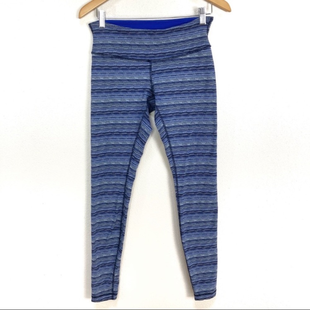 LULULEMON‎ Wunder Under Pant III Space Dye Blue Striped Leggings Women’s Sz 8